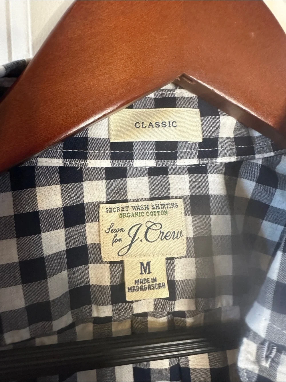 J.Crew Secret Wash Organic Cotton Gingham Button Down Shirt Blue White Classic